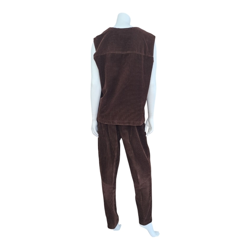 Vintage corduroy brown vest & brown high waist pants & sleeveless jacket - Picture 3 of 12